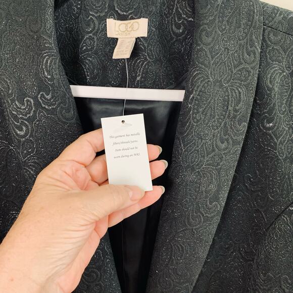 NEW LOGO Lavish Size L Metallic Jacquard Blazer Jacket Black Ruched Sleeve - Picture 6 of 12